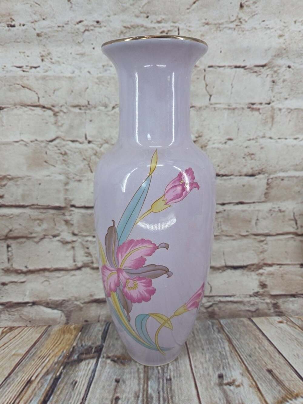 Vintage Porcelain Purple 11" Hand Painted Vase from Japan